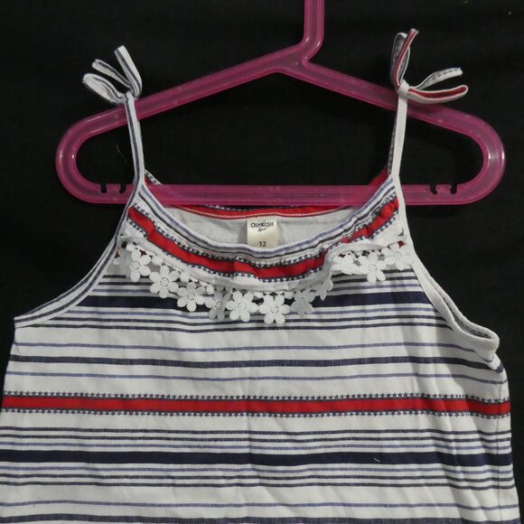 OSHKOSH B'GOSH | size 12 | Striped Tank Top with Floral Lace and Tied Straps - Picture 4 of 12